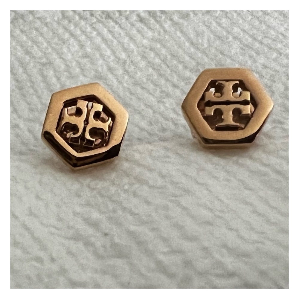 Tory Burch Rose Gold Hexagonal Stud Earrings
